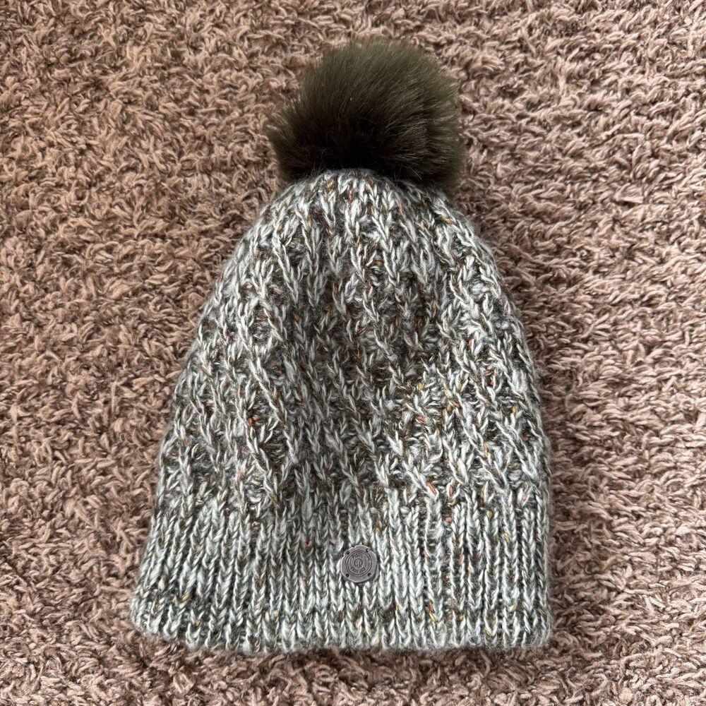 Pistil Chunky Thick Knit Cuffed Pom Puff Beanie Winter Hat Green NWOT